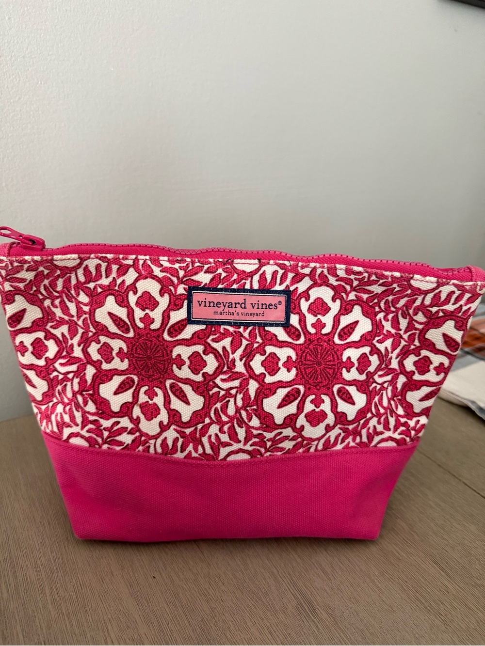 Vineyard Vines Hot Pink & White Patterned Canvas Cosmetic Pouch